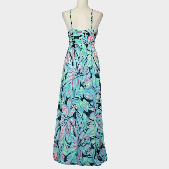 LILLY PULITZER Lannette High Tide Dancing Lady Maxi Halter Dress Size 10 - Picture 4 of 11
